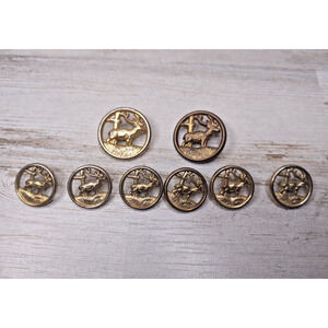 Lot of Vintage Deer Stag Elk Tree Cutout Goldtone Shank Buttons Metal 0.75" 0.5"